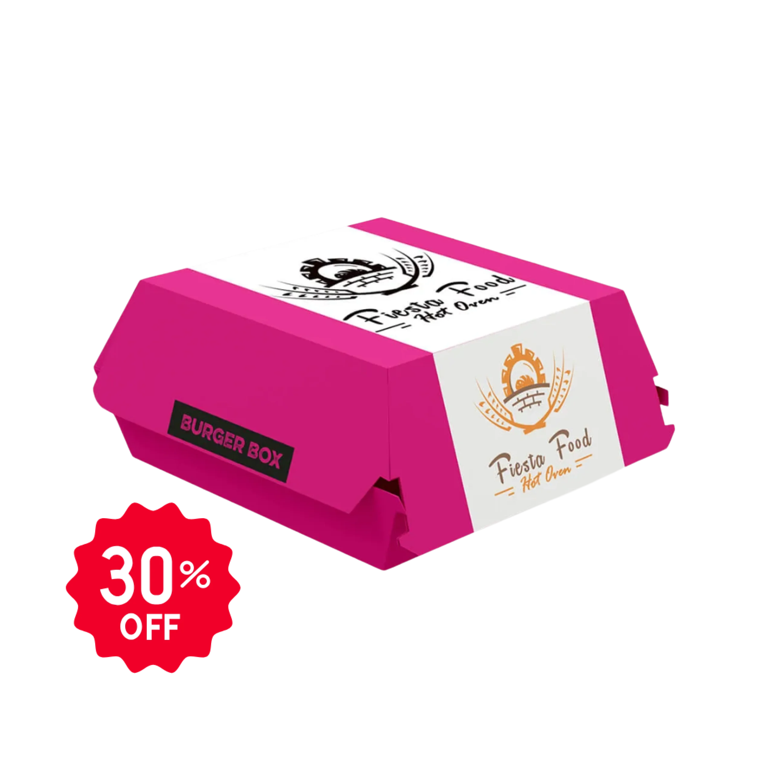 Grease-proof corrugated burger box with branded printing, vented design, and secure fold-lock closure for restaurants and food trucks.