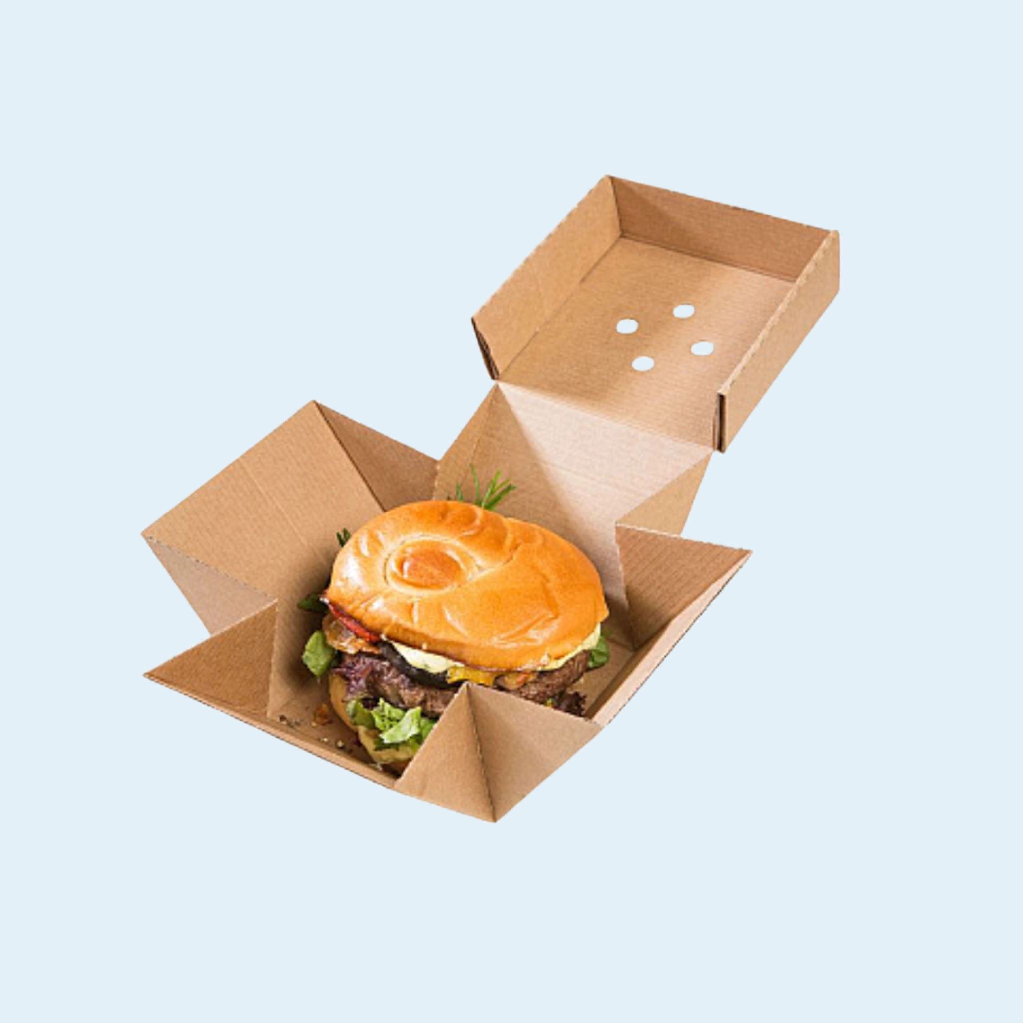 Compact burger packaging for single or double patty burgers