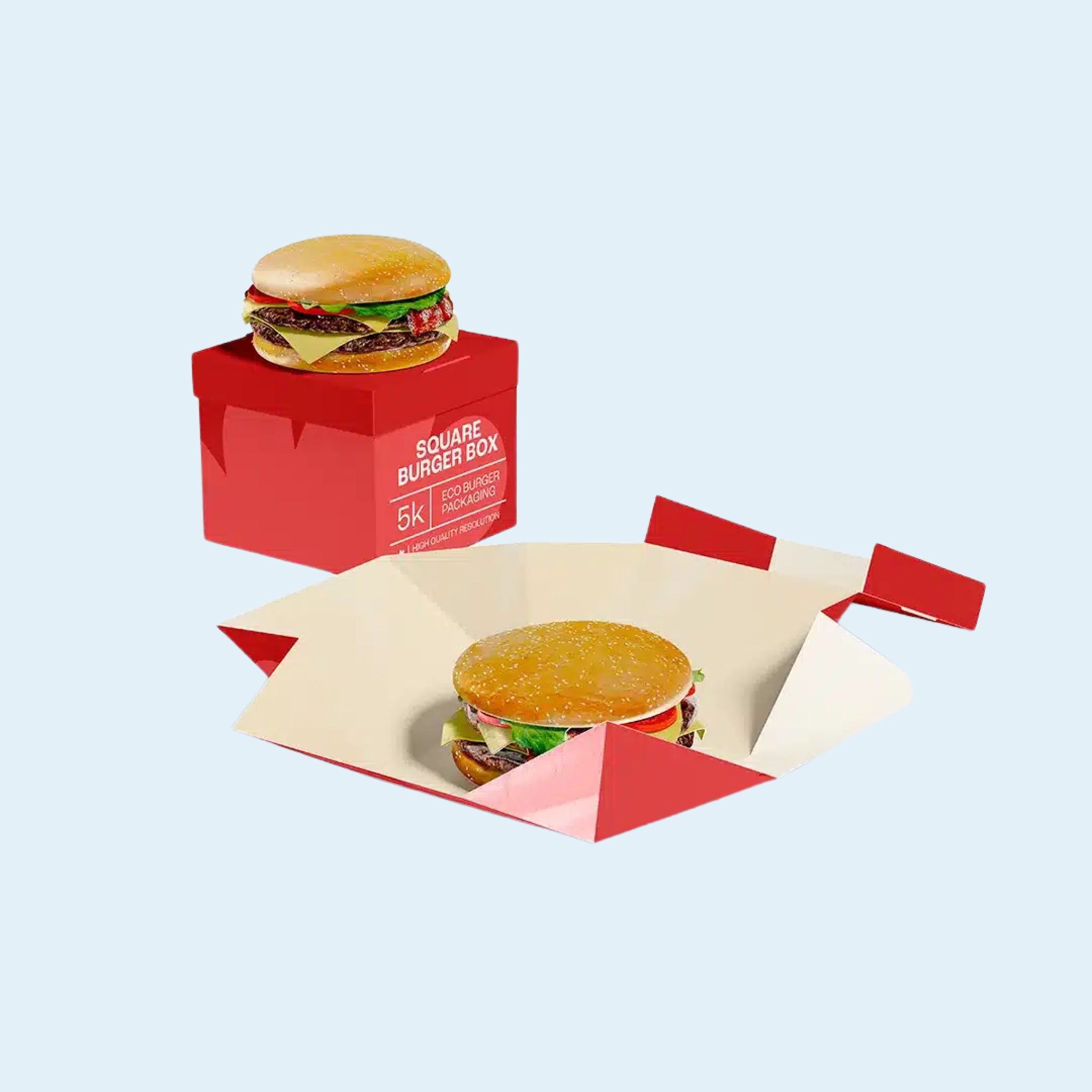 Custom burger box with printed logo for fast food branding