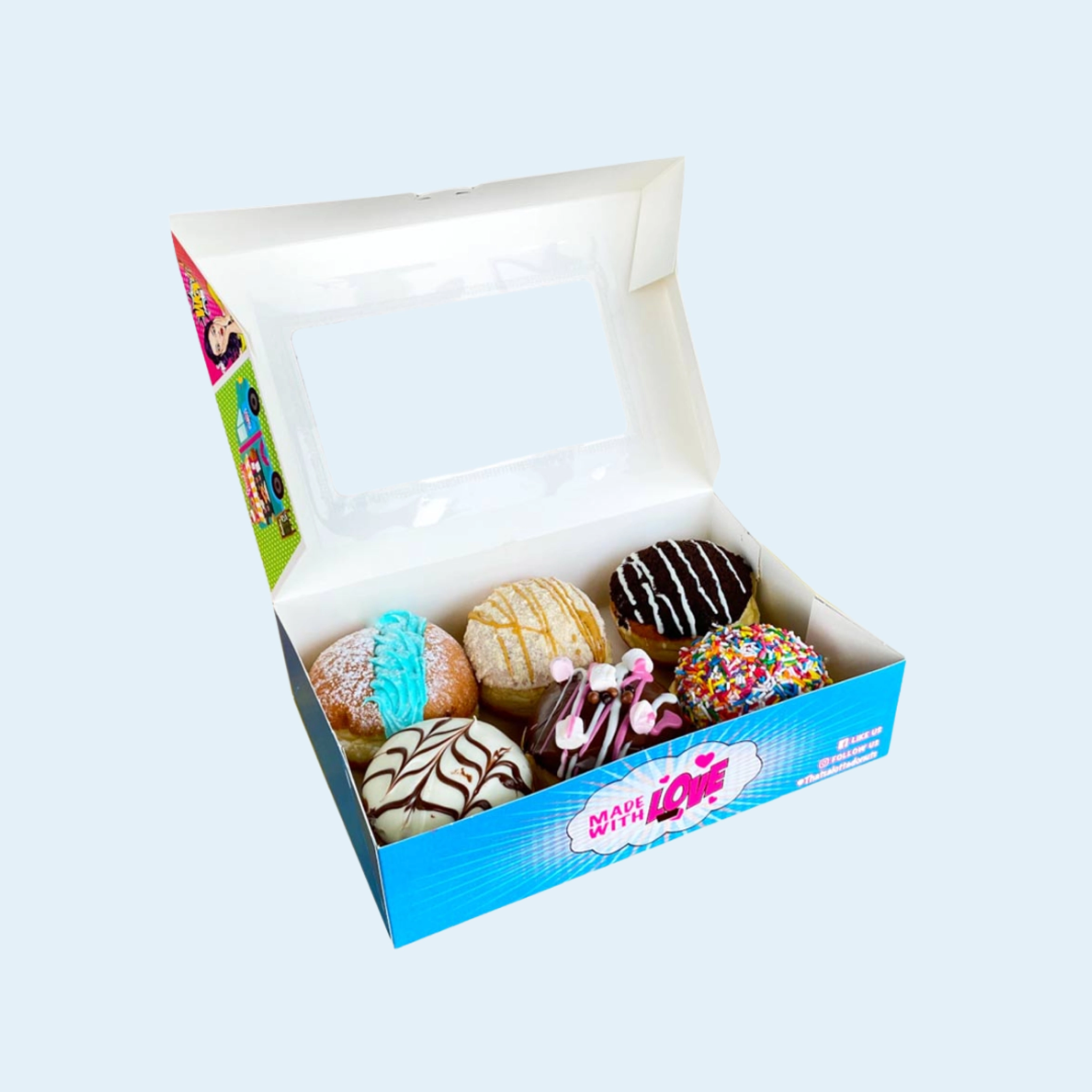 Donut packaging box with divider for 6 pieces