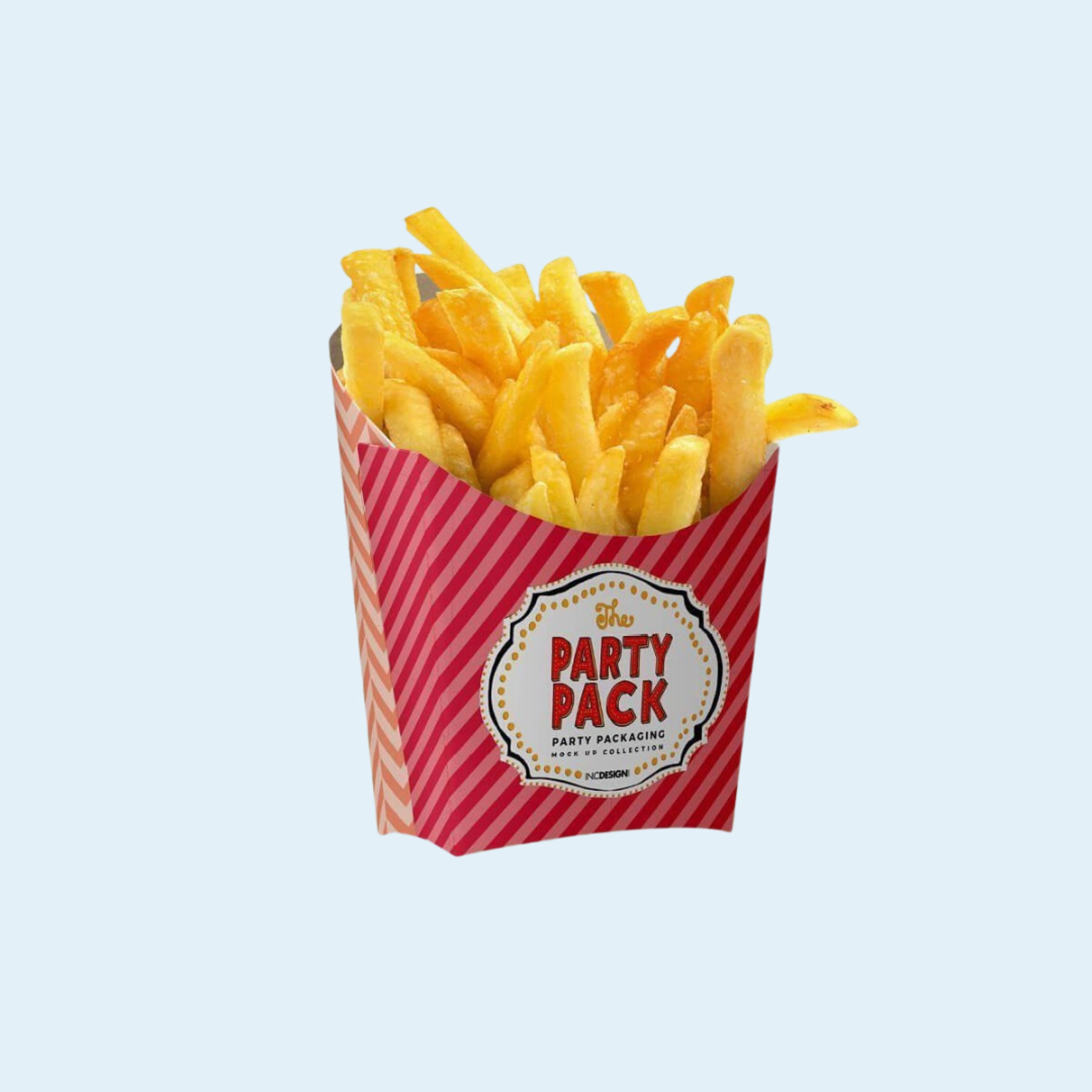 Full-color printed fry packaging with custom artwork