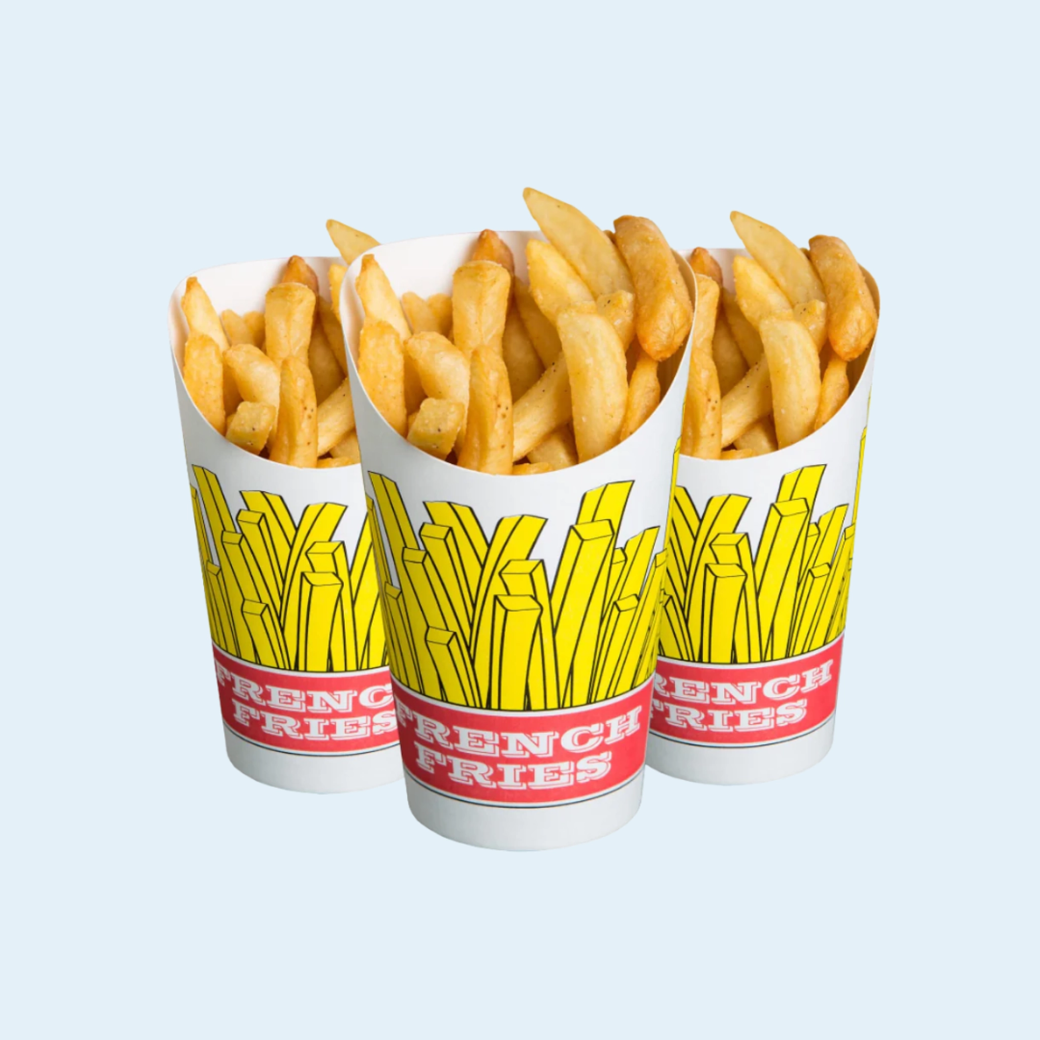 Large 8oz french fry boxes with secure fold-over lid