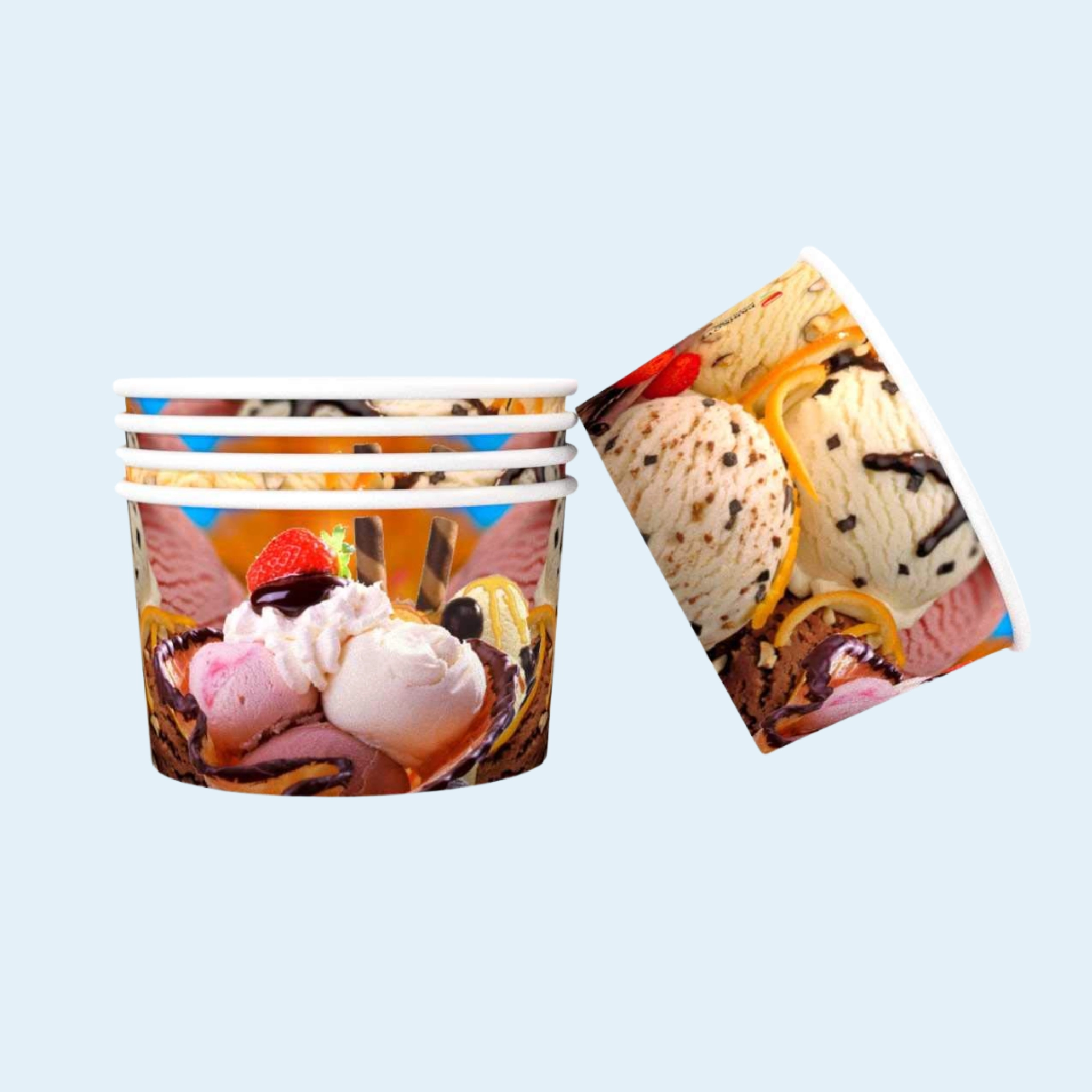 PLA-coated ice cream cups in multiple sizes for frozen yogurt