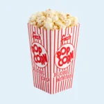 Popcorn packaging in glossy finish with colorful branding and handles
