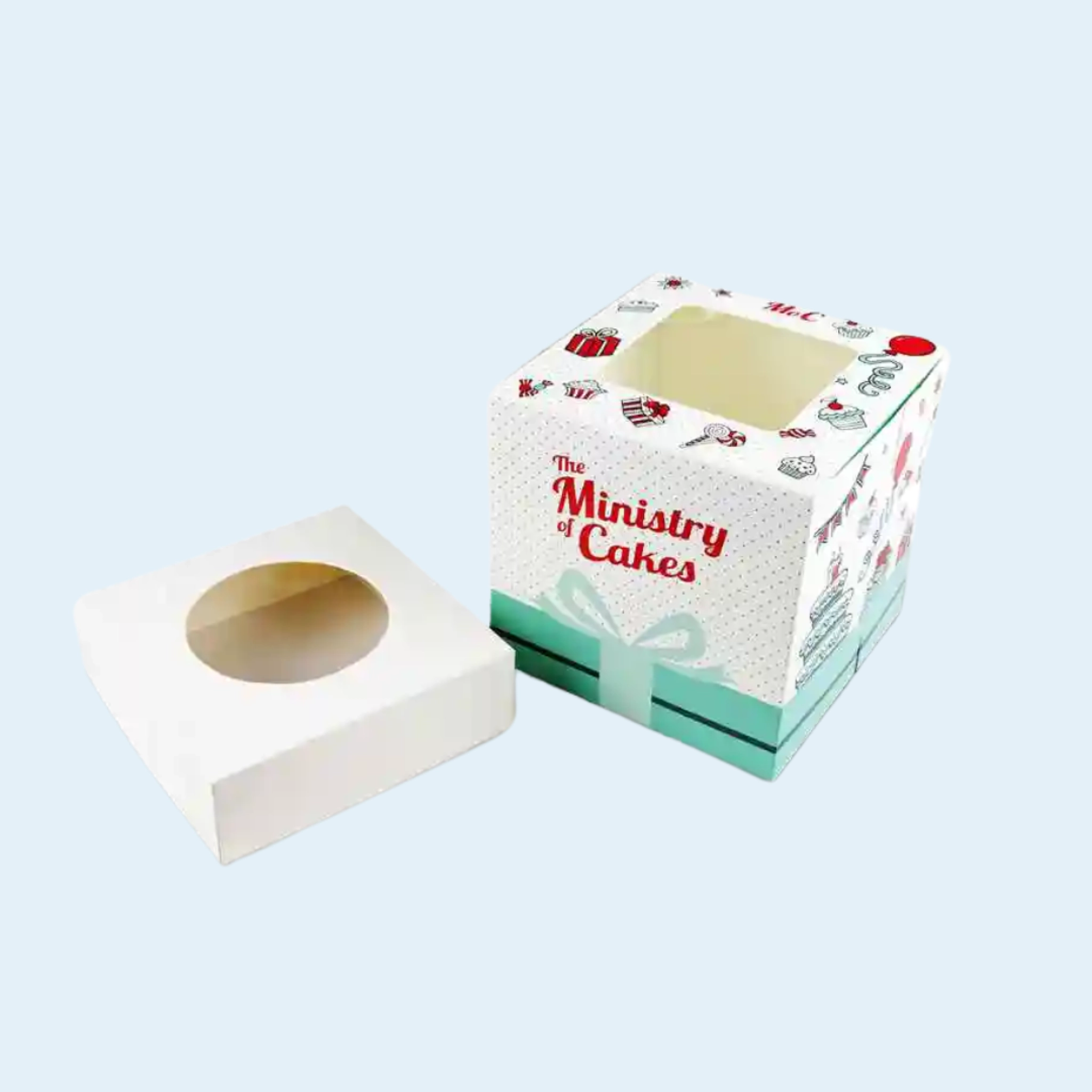 Glossy white single cookie box with printed logo for bakeries