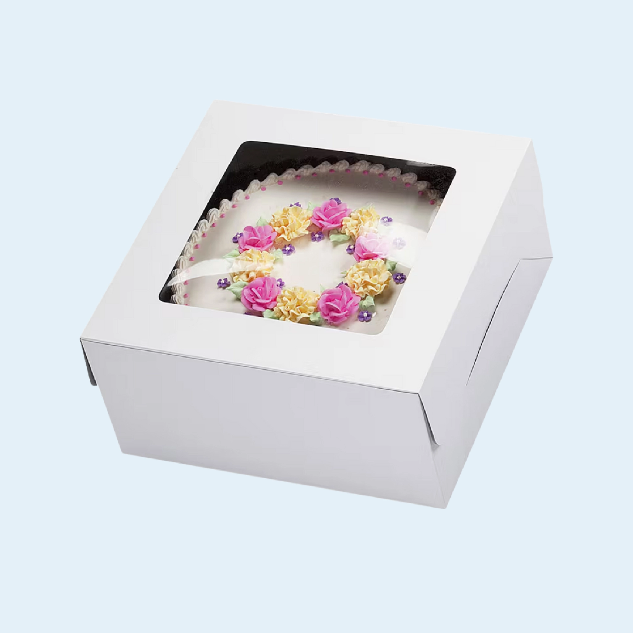 Stacked square cake boxes with handles for takeaway orders