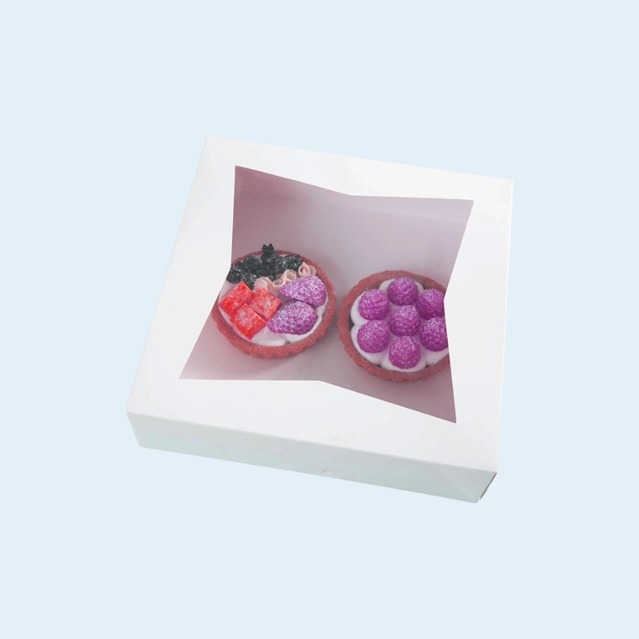 Glossy white cookie box with window for cookie display and gifting