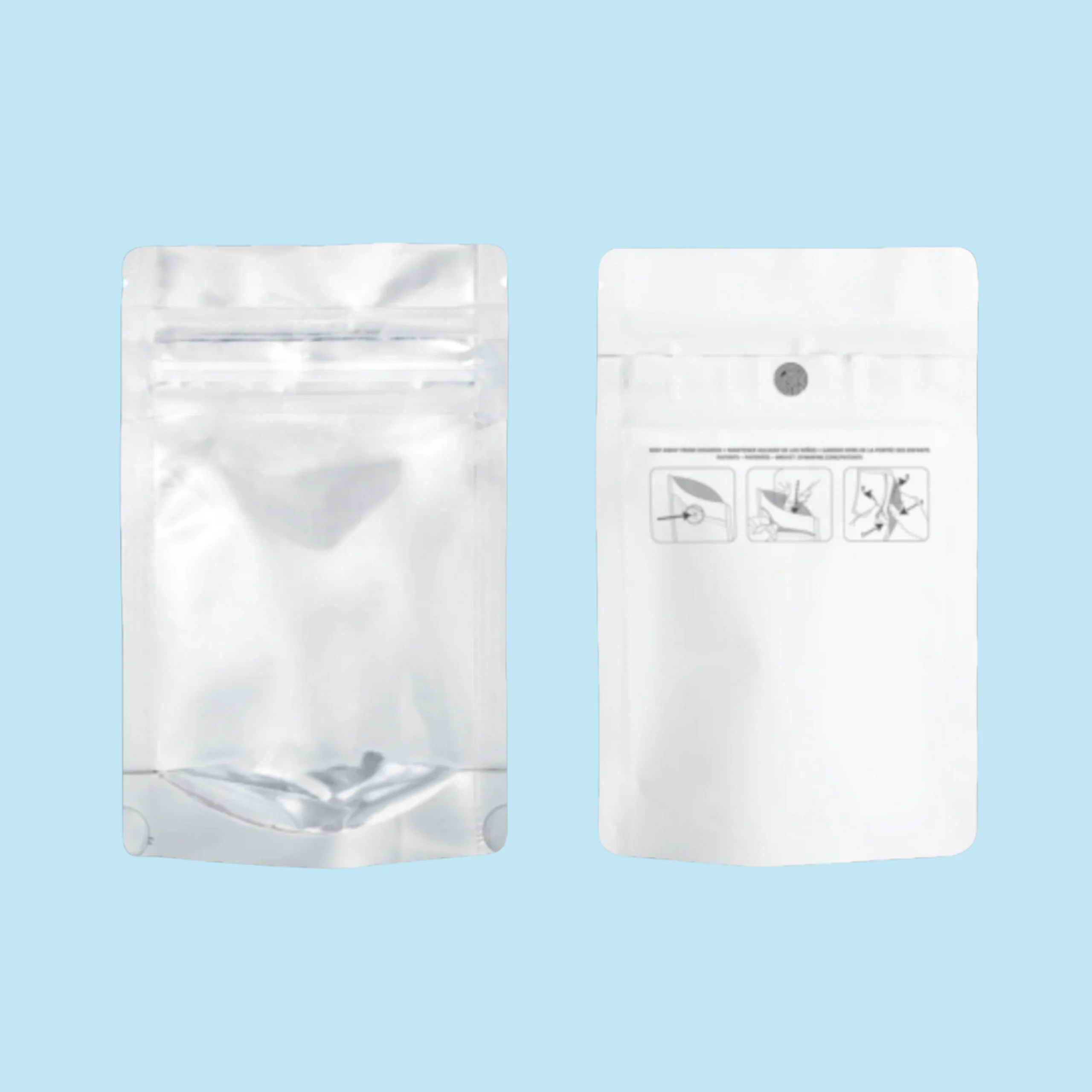 Clear and white mylar bags
